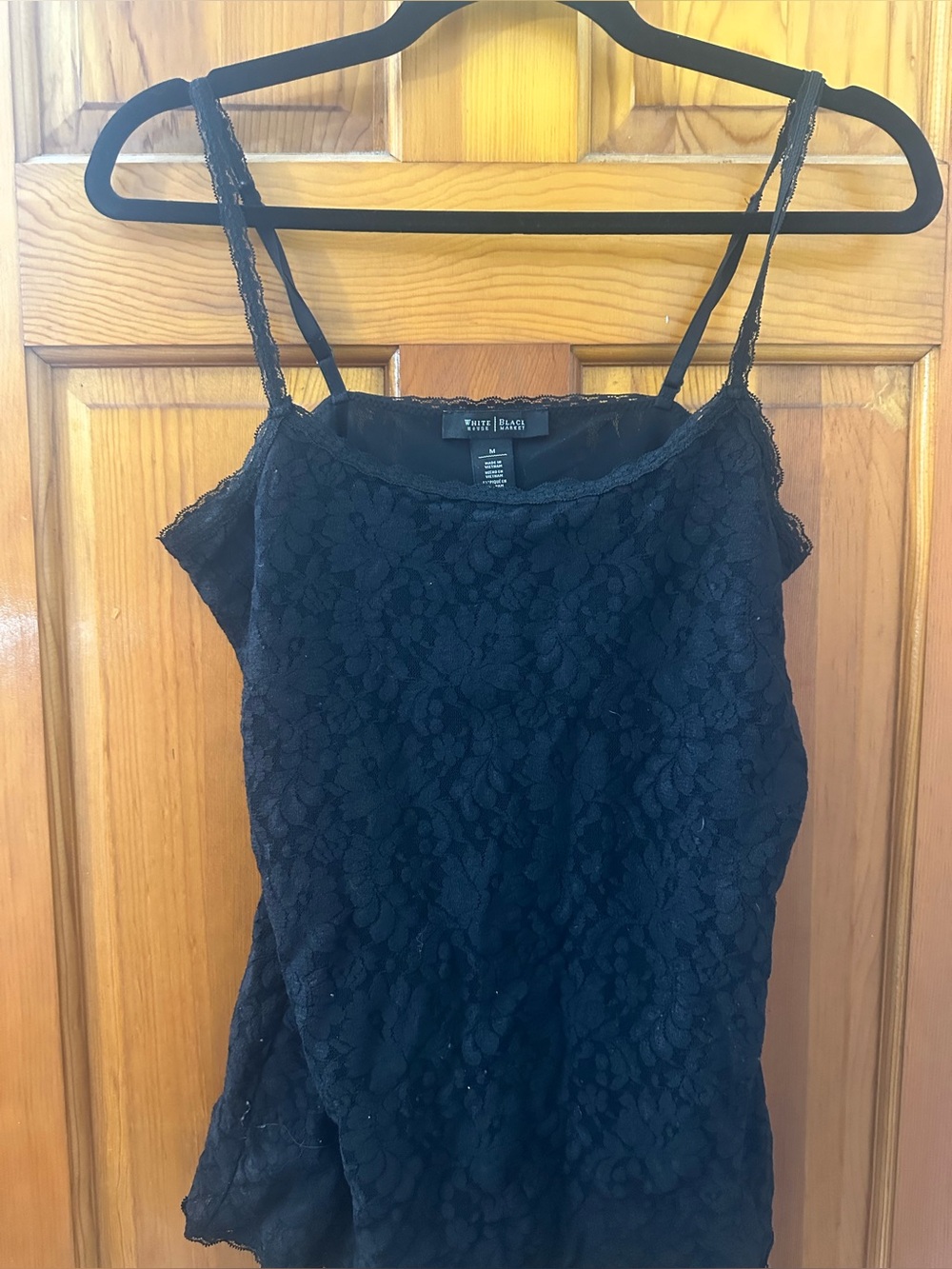 White House Black Market Black Lace Camisole with Thin Straps